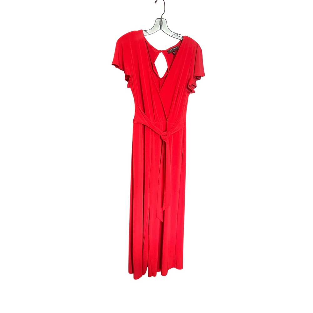 Lane Bryant Red Jumpsuit 10/12 Wide Leg‎ Flutter Short Sleeve Tie Waist Pockets